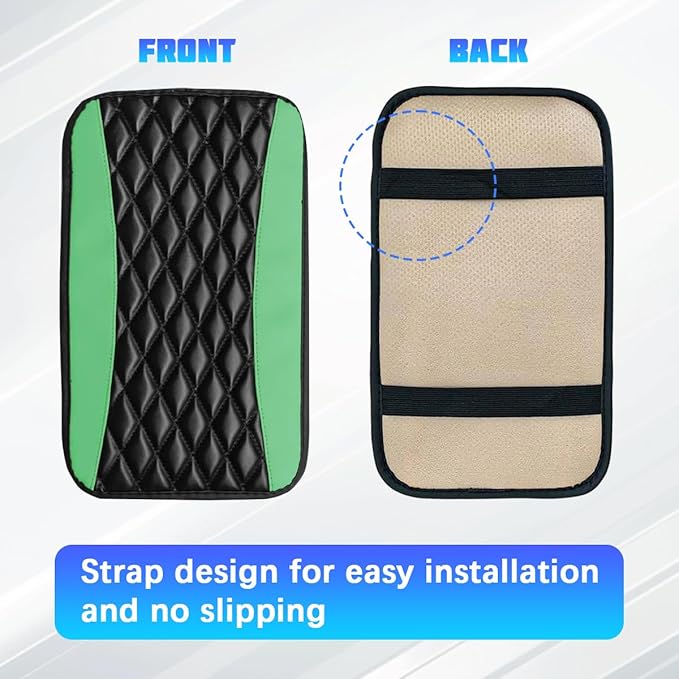 Car Center Console Cover, Comfortable PU Leather Vehicle Armrest Storage Box Cushion Pad, Anti-Scratch Automotive Interior Arm Rest Cover Protector, Universal for Truck SUV Sedan (Green)