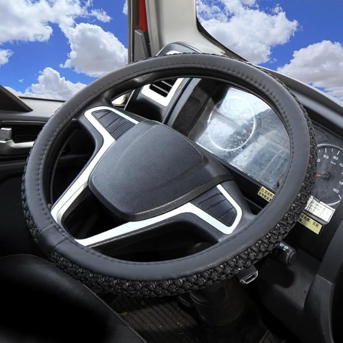 15“16”17“18”19“ 20 Inch Ice Silk Semi Truck Steering Wheel Cover (Black, 15 inch)