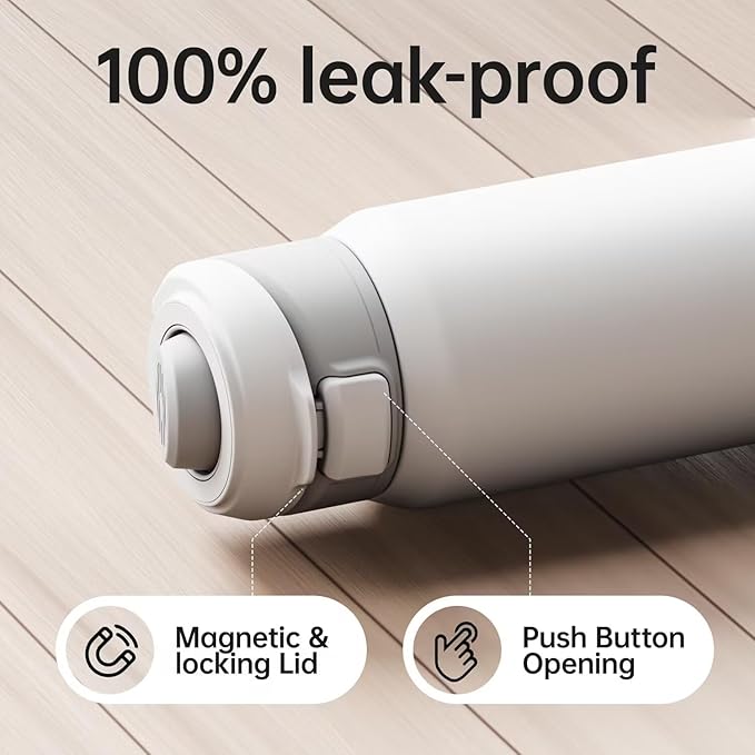 Insulated Magnetic Water Bottle - Reusable Stainless Steel Bottle with MagSafe Compatible Phone Holder - Keeps Cold for 24 Hours - Perfect for Gym, Sports, and Travel - White 32oz