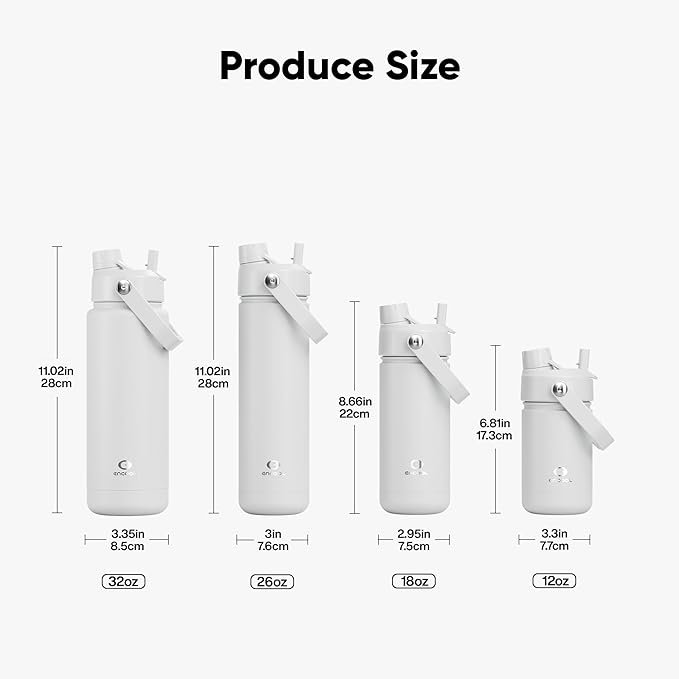 ENCOOL Insulated Water Bottle with Straw Stainless Steel Water Bottle, Leak-Proof, BPA-Free, Double Wall Vacuum Keeps Cold for 24 Hours for Sports, Travel, School (18 oz, Polar White)