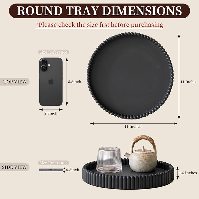 Coffee Table Tray, Home Decor Round Tray, Concrete Black Coffee Table Decor Trays, Serving Decorative Trays for Dining Table