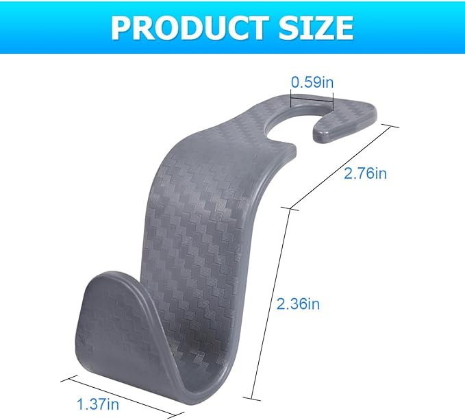 Car Back Seat Headrest Hooks, 4PCS Vehicle Backseat Storage Organizer Hanger, Multifunctional Auto Headrest Hidden Hook Universal for Handbag Purse Backpacks Bags(Carbon Fiber Grey)