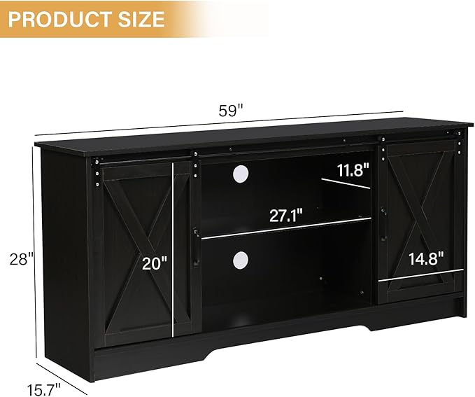 4 EVER WINNER Farmhouse Coffee Bar Cabinet, 59" Large Kitchen Storage Cabinet with Sliding Barn Doors, Buffet Cabinet with Storage Cupboard for Kitchen, Dining Room, Espresso