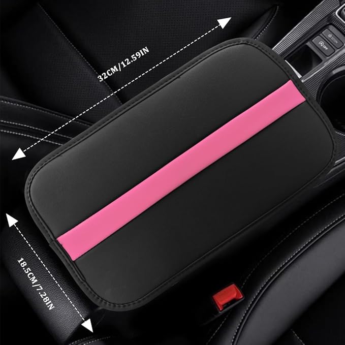 Car Center Console Cushion Pad, Arm Rest Cover for Car, Leather Waterproof Auto Armrest Seat Box Protector, Auto Armrest Storage Box Accessories Fits for Most Vehicles, SUVs, Trucks (Pink)