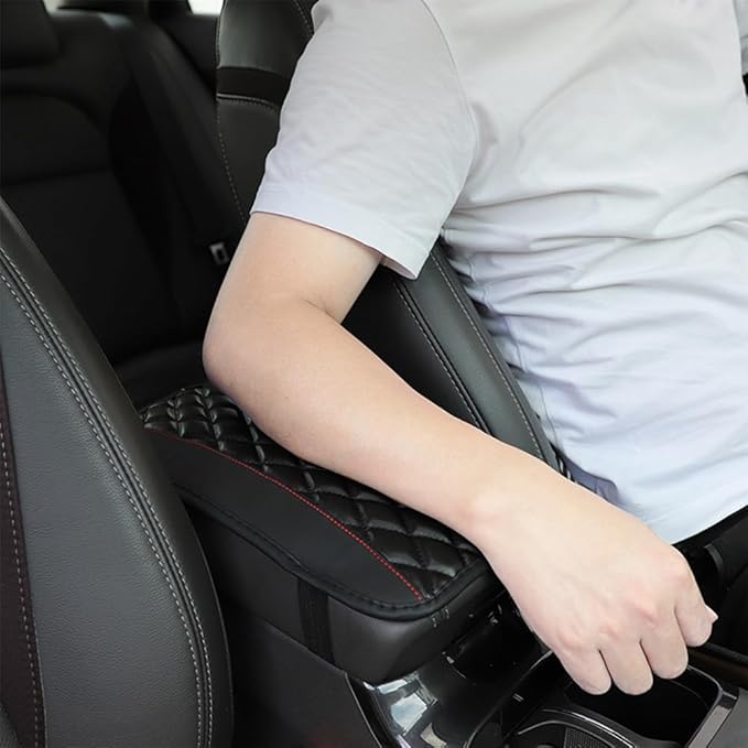Leather Car Armrest Box Pad for Corvette C8 Stingray/C8 Coupé/C8 Z06/C8.R/C8 LT2 LT6 2019-2023 Waterproof Armrest Center Console Protector Cover Universal Arm Rest Cushion,Black, normal