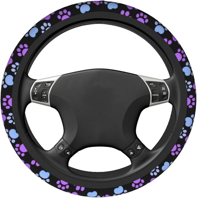 Paw Print Steering Wheel Cover for Women Men Girls Car Accessories Decor Anti-Slip Neoprene Auto Steering Wheel Covers Protector Universal 15 Inch