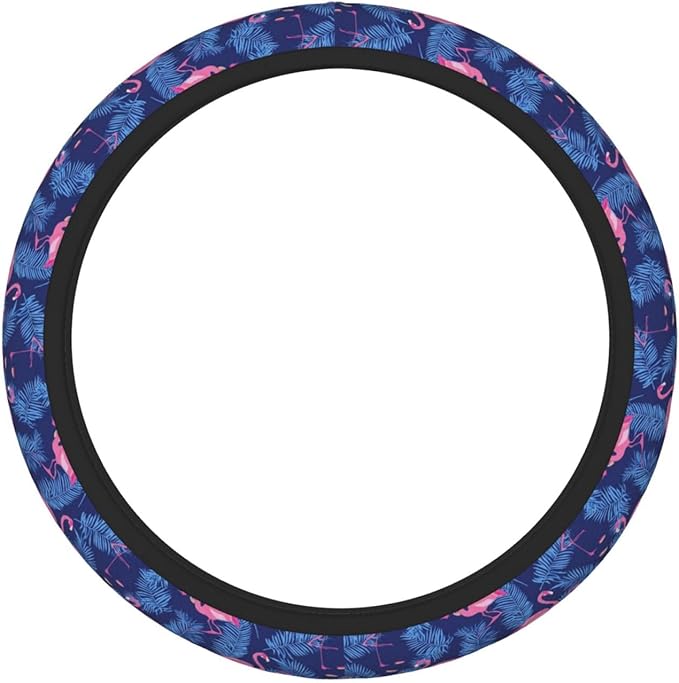 Pink Flamingos Palm Leaves Steering Wheel Cover for Women Men Girls, Accessories Decor Thickened Anti-Slip Auto Steering Wheel Covers Protector Universal Fit 15 Inch for Cars, Truck, SUV