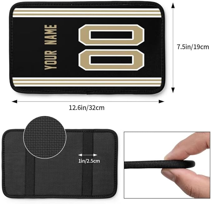 Custom Car Armrest Cover,Add Personalized Name and Number As Gifts for Loyal Football Fans,American Football Auto Center Console Pad Car handrail Box Cushion,Fit for Most Car Seat Box Cover Protector