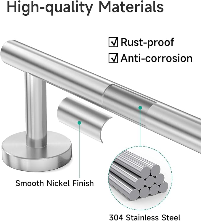 USHOWER 2-Pack Brushed Nickel Towel Bar, 24-Inch Towel Racks for Bathroom Wall-Mounted, SUS304 Stainless Steel Towel Rod (Total Length 26-Inch)