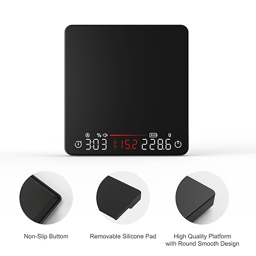 Coffee Scale, Espresso Scale, Weigh Digital Kitchen Scale with Timer, 2kg/0.1g Rechargeable Scale, Ratios & Flow Rate Display, Barista-Grade for Pour-Over, Espresso, French Press – Black