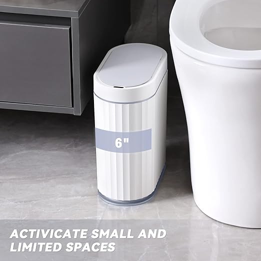 ELPHECO Bathroom Trash can Motion Sensor, Automatic Garbage can, Slim Plastic Smart Trash Bin with Lid, Commercial Intelligent Wastebaskets for Bedroom, Bathroom, Office, White Grey