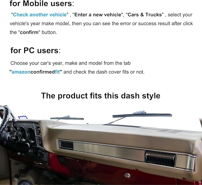 Dash Cover Dashboard Cover Mat Fit for 1981-1991 Chevrolet Chevy C/K/R/V Series Blazer,GMC C/K/R/V Series Jimmy (Black)