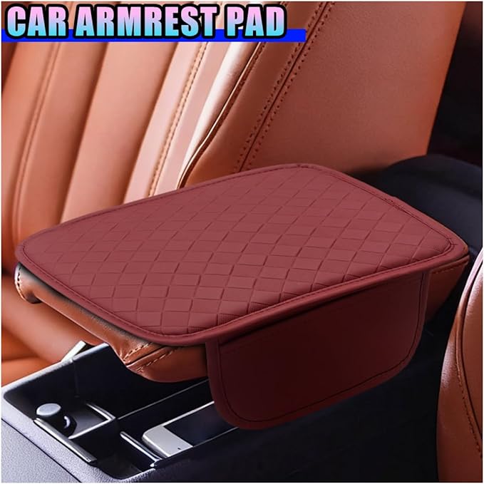 Leather Car Center Console Cover, Anti-Scratch Auto Middle Console Protective Cushion with 2 Storage Bags, Universal Waterproof Vehicle Armrest Pad Accessory for Sedan, SUV, Truck (Burgundy)