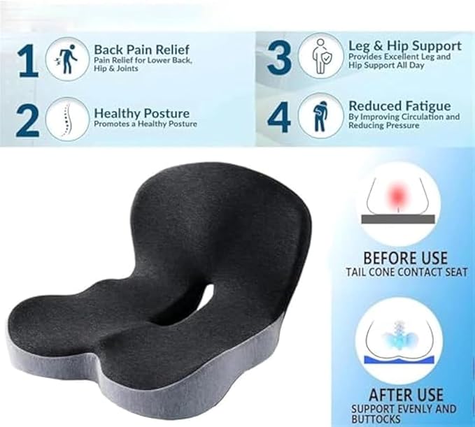 Back and Seat Cushion, Trucker Seat Cushions for Long Sitting, Car seat Cushion with Back Support, Seats Cushions for Lumbar Pain and Supporting The HIPS, Trucker Essentials (E)