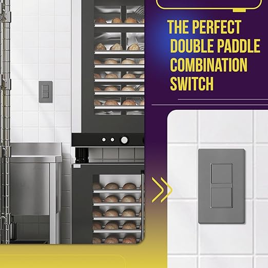ENERLITES Double Paddle Rocker Decorator Switch, Clamp-Type Back Insert, Copper Wires Only, Single Pole, Residential/Commercial Grade, UL Listed, 62834-GY, Gray