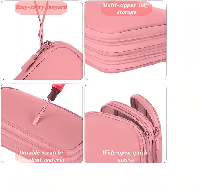 Portable Waterproof Double Layers All-in-One Storage Bag, Travel Cord Organizer，Electronics Accessories Organizer Pouch Bag for Accessories,Charger, USB Cable, Gadget (pink)