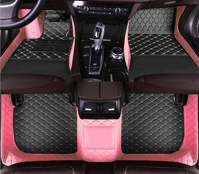 Custome Car Mats Accessories All Weather Floor mats Compatible with Automotive Floor Mats Passenger car mats (Pink Black)