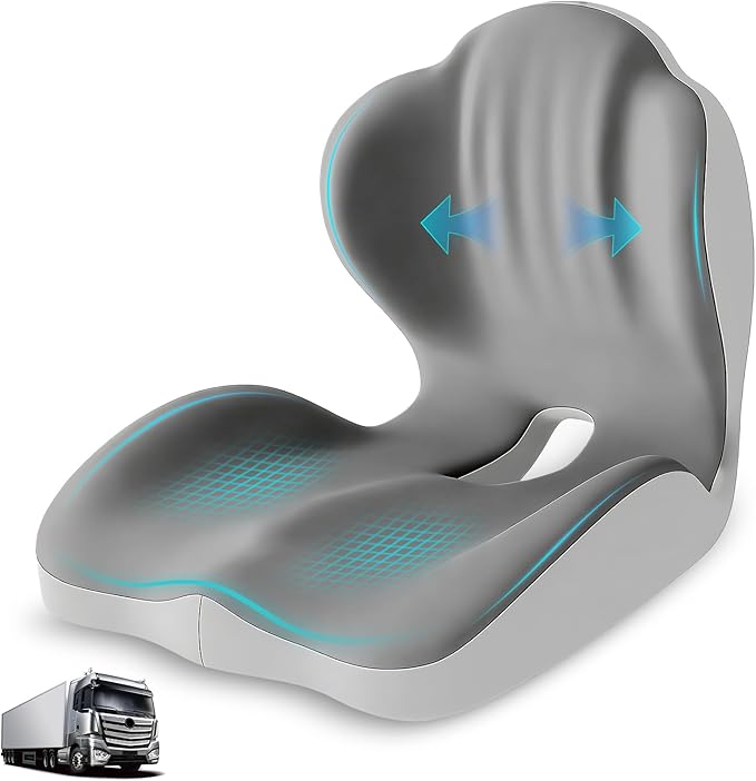 Seat Cushion with Lumbar Support Pillow for Truck Driver, Memory Foam Chair Cushion for Tailbone Pressure Relief & Long Driving, L-Shaped Ergonomic Non-Slip Seat Cushions for Car,Truck,Desk,Chairs