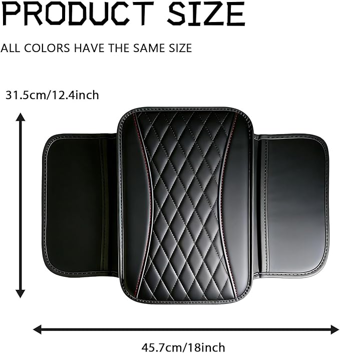 Patchwork Leather Center Console Cover, Upgraded Car Armrest Cover with 2 Storage Bags, Universal Arm Rest Covers for Car, Vehicle Interior Accessories Middle Console Cushion Organizer (Black)