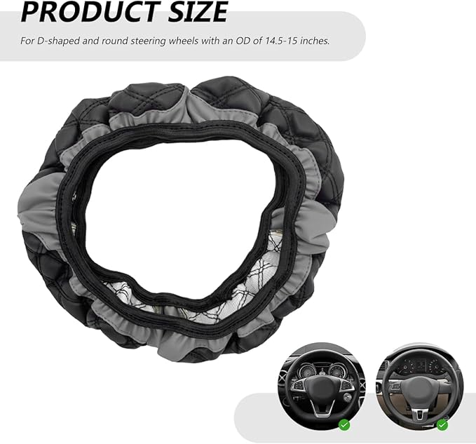 Car Steering Wheel Cover, 15 Inches Leather Steering Wheel Protector with Non-Slip Grip, Universal Wheel Covers Interior Decoration for Sedens Trucks SUVs, Car Accessories (Gray)