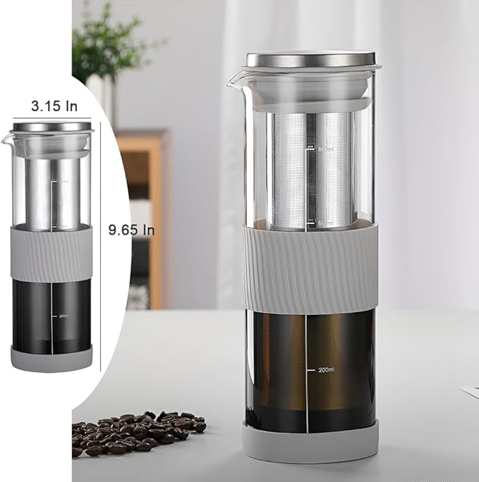 Airtight Cold Brew Coffee Maker & Tea Infuser - 800ml Glass Carafe Pitcher for Iced Coffee Brewing,Glass Coffee Pot