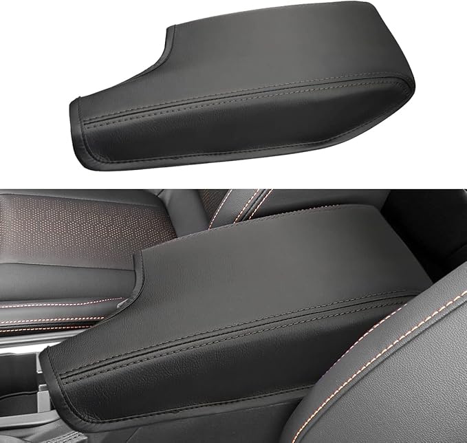 INTGET Car Center Console Armrest Cover for 2021 2022 2023 Subaru Crosstrek 2018 2019 2020/Impreza Accessories 2017-2023 Leather Arm Rest Box Lid Middle Console Cover Seat Protector (Black Stitches)