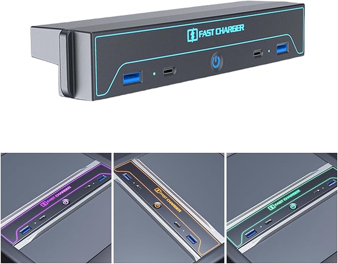 Center Console USB Center with Sliding Lid Multiport Fast Charging Station Center Console Charges Center for Vehicles