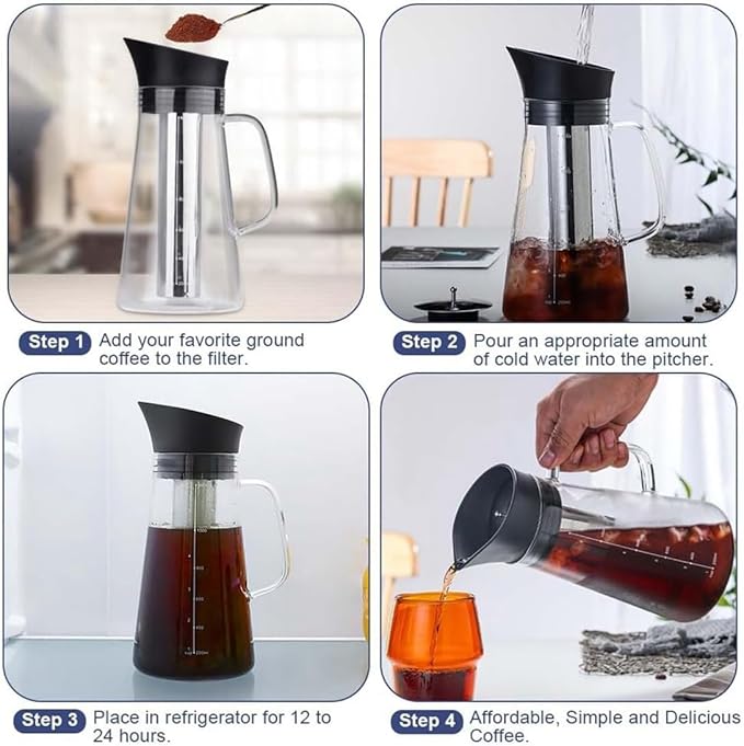 Cold Brew Coffee Maker Cold Brew Tea Pitcher Glass and Airtight Lid Coffee Pot 1.2L