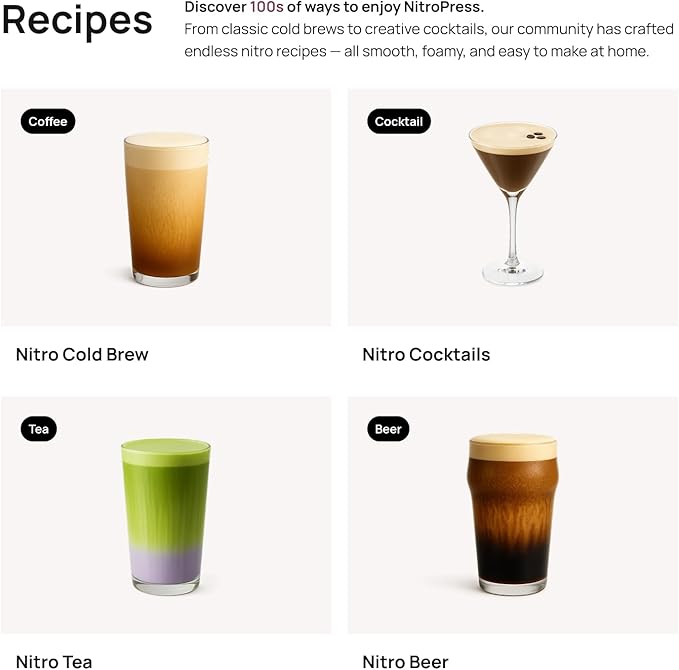 Original NitroPress - Nitro Cold Brew Coffee Maker | Portable Nitrogen Infuser for Smooth Nitro Drinks, Cold Brew, Cocktails & Tea at Home or On the Go | Uses N2 Cartridges | Stainless Steel Design
