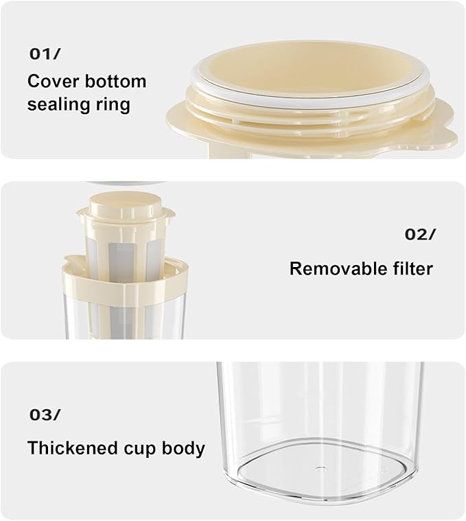 Iced Coffee Maker, Portable Refrigerator Water Bottle, Airtight Cold Brew Iced Coffee Maker Pitcher and Tea Infuser with Spout, Cold Brew Coffee Maker for Home, Cafe, Apartment, Dormitory (A)
