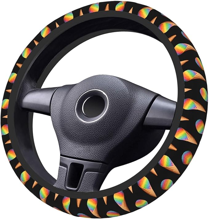 Neoprene Steering Wheel Cover Colorful Icecreams Print Car Steering Wheel Cover Universal Fit for Most Cars