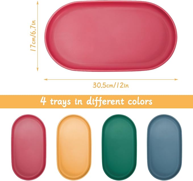 4Pcs Oval Serving Tray, 12 x 6.7in Plastic Tray Food Tray, Colourful Serving Platters for Party Entertaining Snack Dessert Coffee Table, Medium