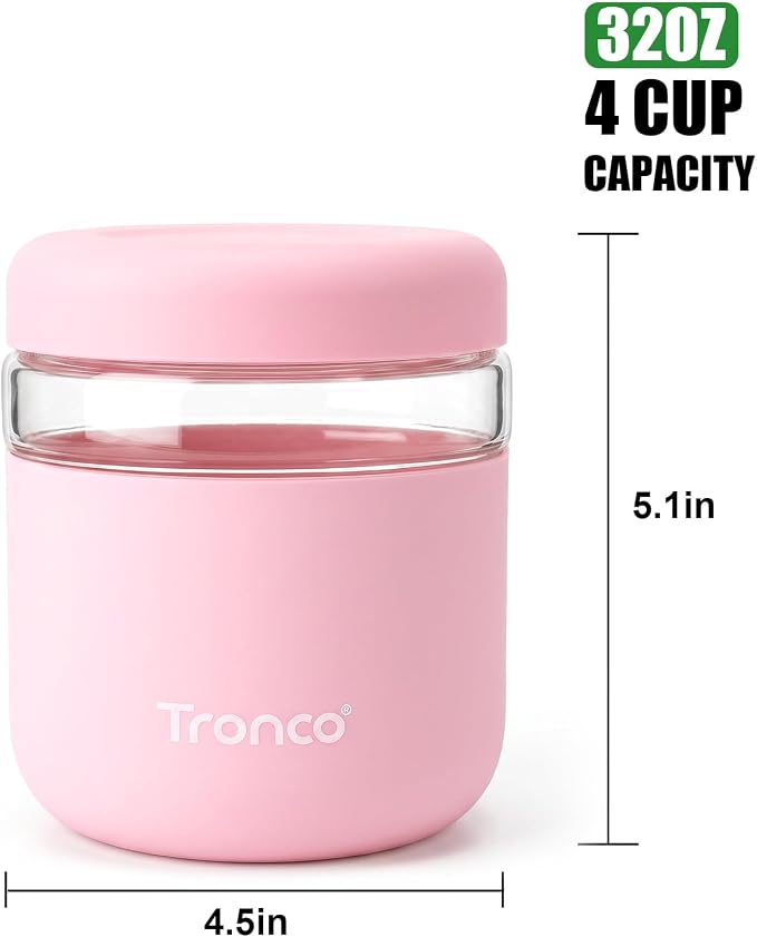 Tronco 32 oz Glass Food Storage & Lunch Bowl Containers with Airtight Lids | Leakproof Meal Prep Container with Silicone Sleeve, Microwave & Dishwasher Safe, Soup & Stew, Office Lunch, BPA-Free, 2 Pack