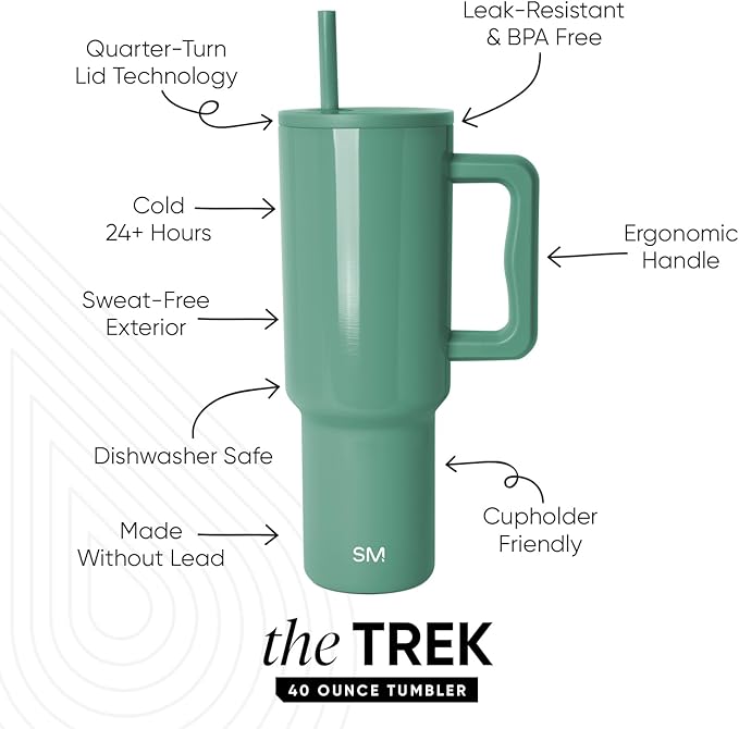 Simple Modern 40 oz Trek Tumbler with Handle and Straw Lid | Cup Holder Friendly Insulated Stainless Steel Travel Mug | Spruce
