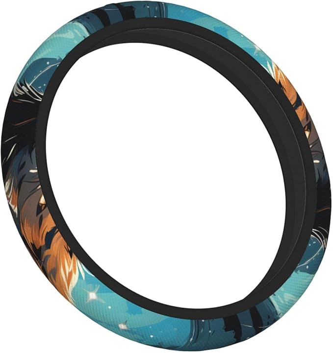 Steering Wheel Cover Polyester Thick Non-Slip Car Steering Wheel Cover Protector Universal 15 Inch, A Wolf That overlooks Everything