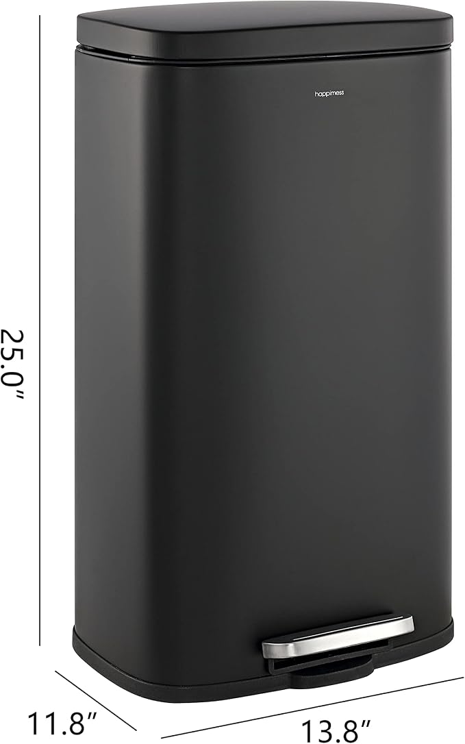 happimess HPM1011B Curtis 8-Gallon Step-Open Trash Can with Soft-Close Lid, Modern, Minimalistic, Fingerprint Proof for Home, Kitchen, Laundry Room, Office, Bedroom, Bathroom, Black