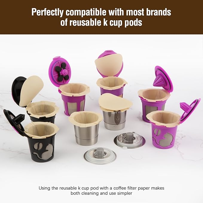 300 Count Disposable K Cup Filters, Coffee Filter Paper for Keurig Brewers Single Serve 1.0 and 2.0, Use with Reusable K Cup Pods (Natural Unbleached)
