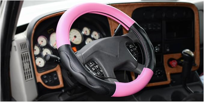 GG Grand General 54081 18 inches Deluxe Plus Steering Wheel Cover Full Black with Pink Comfort Pad