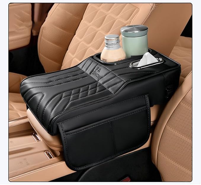 Auto Center Console Cover for Honda HR-V 2023 2024 2025 2026, Leather Waterproof Armrest Seat Box Cover Multifunctional Armrest Cushion Scratch,Black