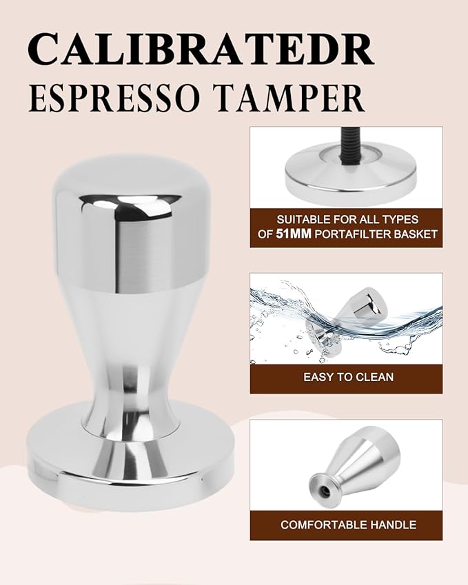 51mm Espresso Accessories Kit, 350ml Milk Frothing Pitcher, Espresso Tamper, WDT Tool & Puck Screen, Dessert Spoons, Tamper Mat, Latte Art Pen &16 PCS Coffee Decorating Stencils