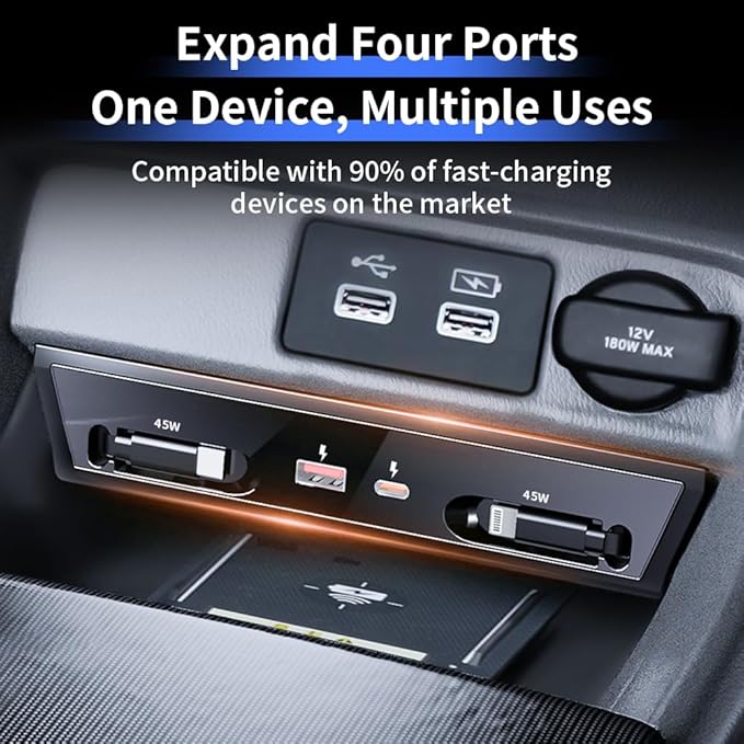 Car USB Hub Docking Station for Honda Civic 2022 2023 2024 2025 2026，Acura Integra 2023-2026 Type-C Fast Charger Auto Interior Centre Console Accessories Cigarette Lighter Phone Charging Adapter