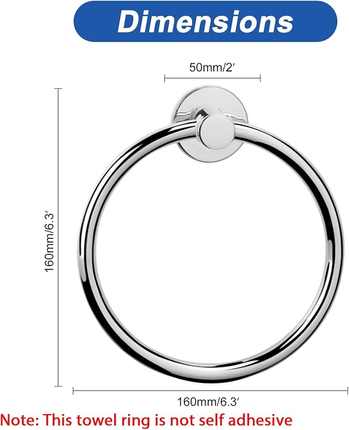 NearMoon Bath Towel Ring, Bathroom Hardware Accessories-Thicken Stainless Steel Hand Towel Holder for Bathroom, Modern Round Towel Hanger Wall Mounted (Chrome, 1 Pack)