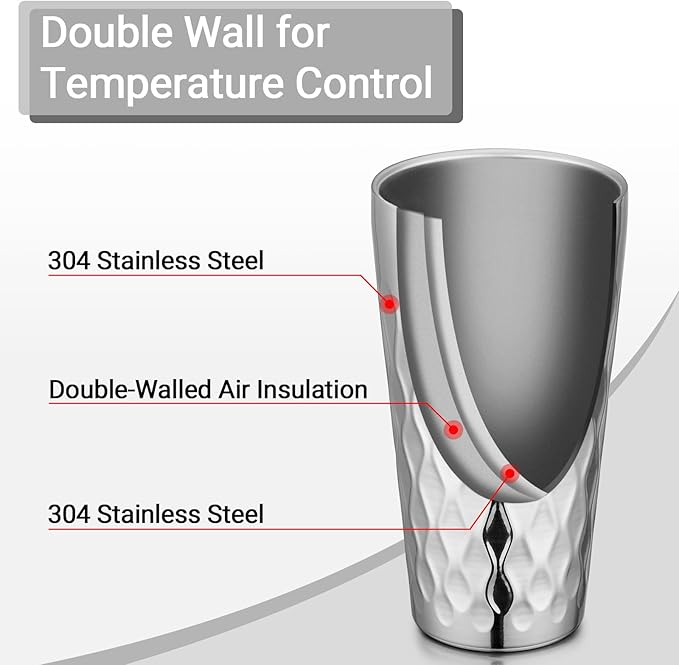Beasea Stainless Steel Cups 19 oz, 4 Pack Large 18.6oz 550ml Stainless Steel Drinking Cups Tumbler Stackable Double Wall Insulated Individual Metal Pint Glasses Tin for Home Party Camping