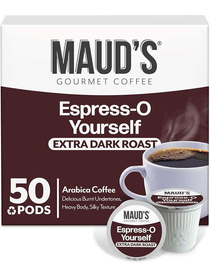 Maud's Espresso Roast Coffee Pods, 50ct, Dark Roast Coffee in Single Serve Pods – 100% Arabica Coffee, Compatible with Keurig K Cups Maker