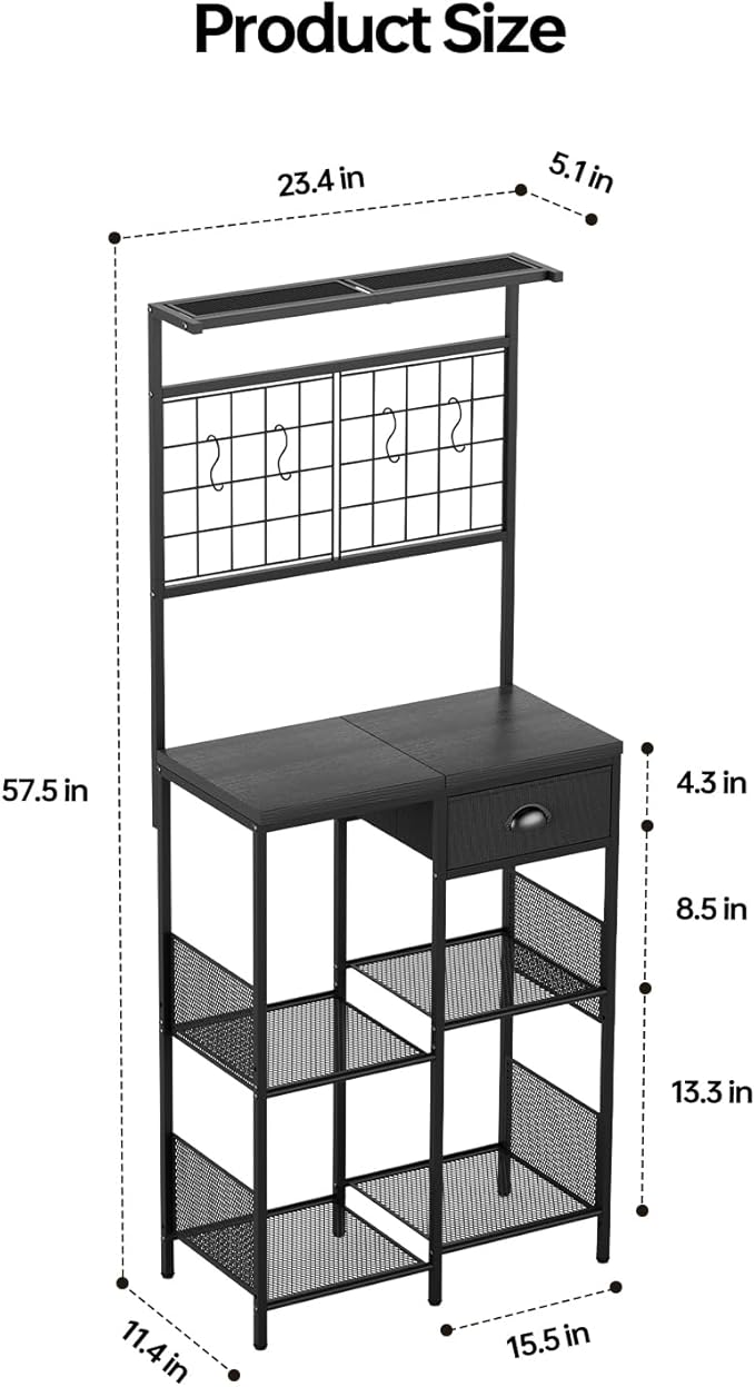 Aduanbang Farmhouse Coffee Bar Cabinet with Storage Drawer, Extended Worktop Corner Station, Home Bar Table for Living Room, Entryway (Black)