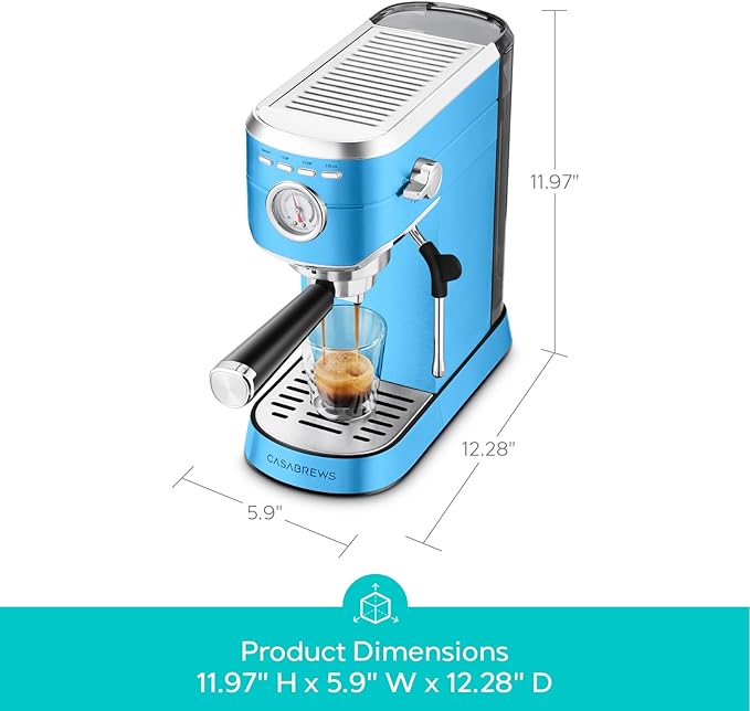 CASABREWS CM5418 Espresso Machine 20 Bar, Stainless Steel Espresso Maker with Milk Frother Steam Wand, Professional Coffee Machine with 34oz Removable Water Tank, Gift for Him, Gift for Friend, Blue