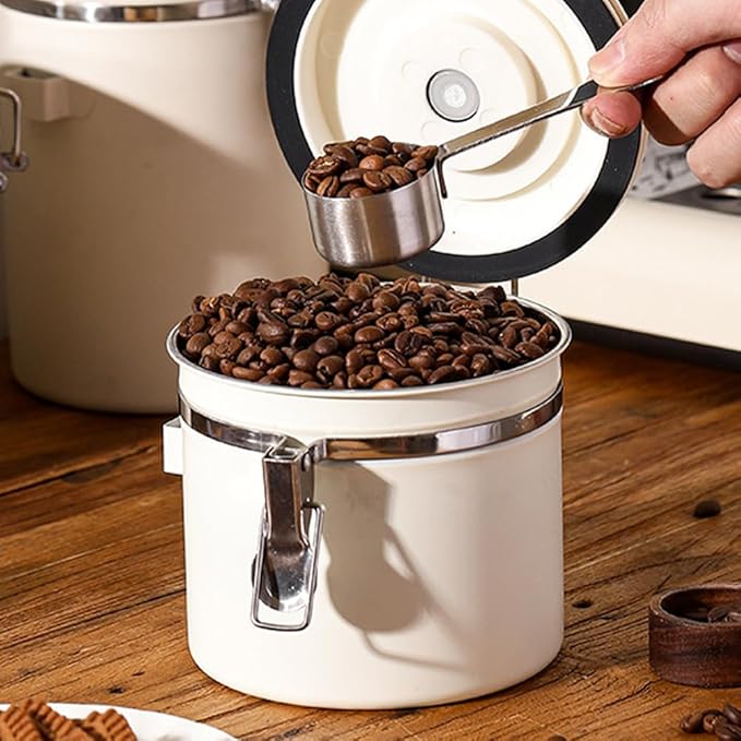 Stainless Steel Coffee Canister, 40 fl oz, Airtight Lid with CO2 Valve, Perfect for Bean, Ground & Tea Storage - Coffee Lovers Essential