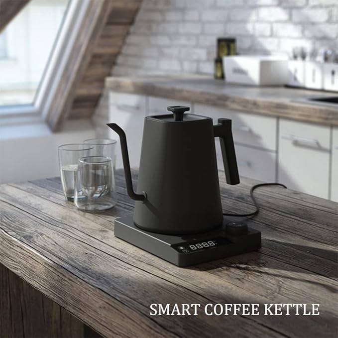 Smart Electric Kettle 1000ML Gooseneck Kettle With Temperature Control and 24H Keep Warm, 304 Stainless Steel Hot Water Kettle For White Tea, Coffee, Boiling Water (White)