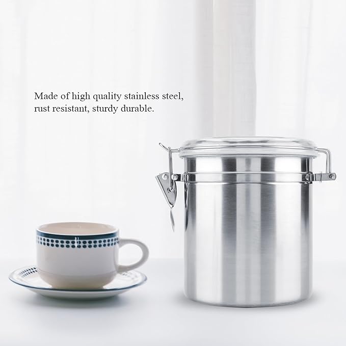 Cocoarm Stainless Steel Coffee Canister, Airtight Vacuum Sealed Storage Container with Clamp Lid, Large, for Coffee Bean Tea Sugar