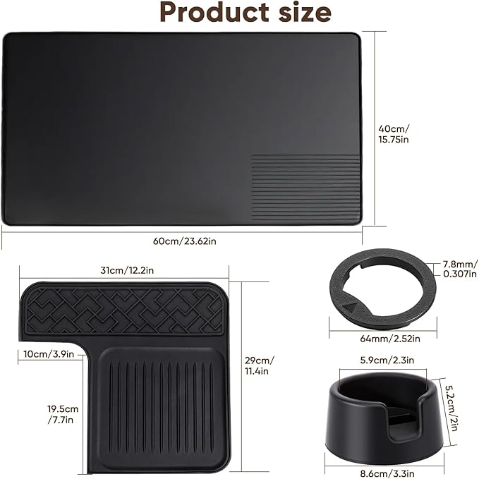 4 in 1 Silicone Coffee Maker Mat for Ninja Luxe ES601 & ES701: Top/Coffee Bar Mats + Espresso Tamper Base + Burr Anti-Jam Ring – Food-Grade Silicone, Water-, Slip-& Heat-Resistant Coffee Accessories